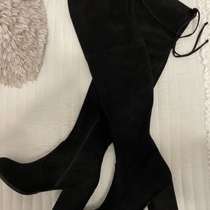 New never worn, over the knee black suede style boots.